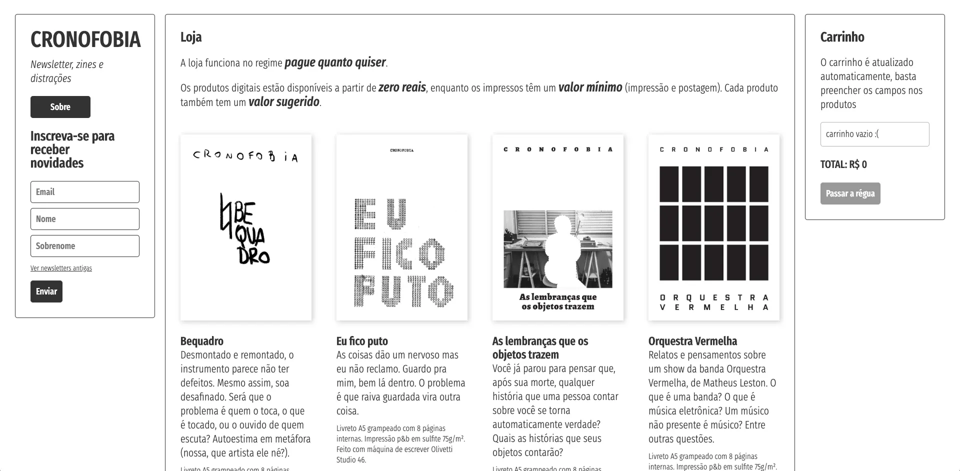 Screenshot of the Cronofobia page