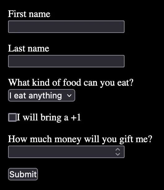 Printscreen of our form rendered by the browser