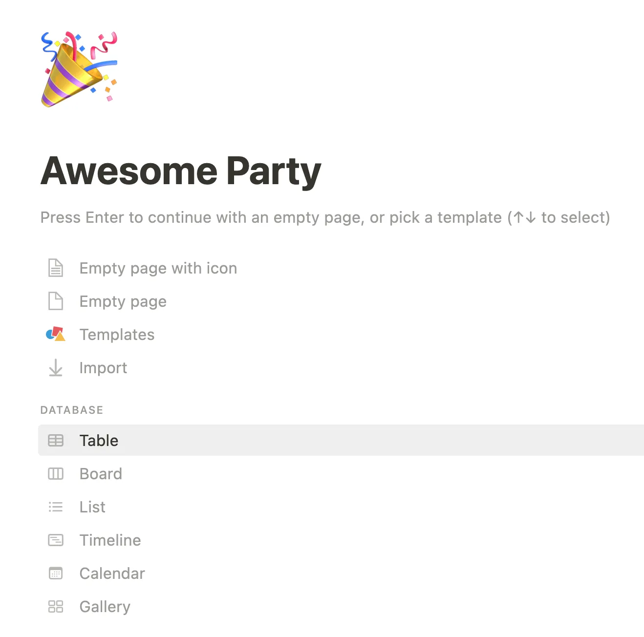 Printscreen of an empty Notion page
