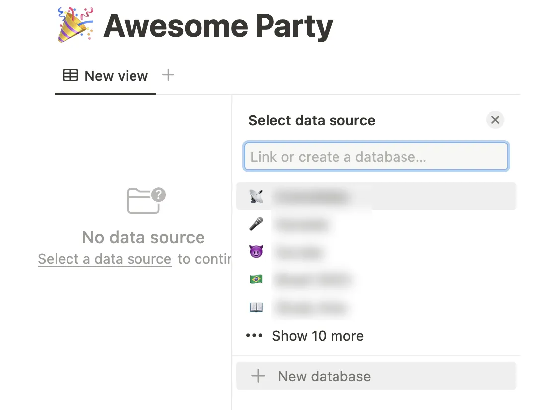 Printscreen of a Notion “new database” dialog