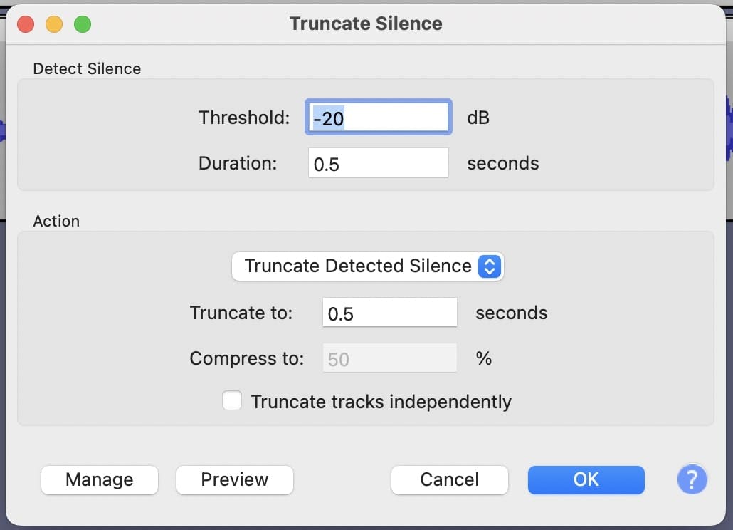 Truncate silence window screenshot